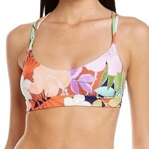 CITRUS Reversible Floral Crisscross Bikini Top Stretch Swimwear‎ Multi Color S